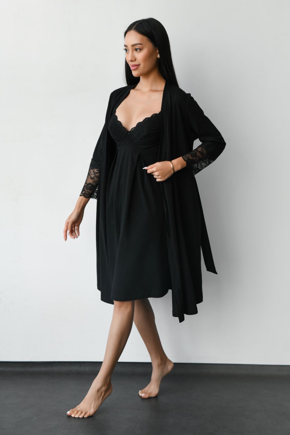 Хлопковый халат для беременных и кормящих мам 25318 black