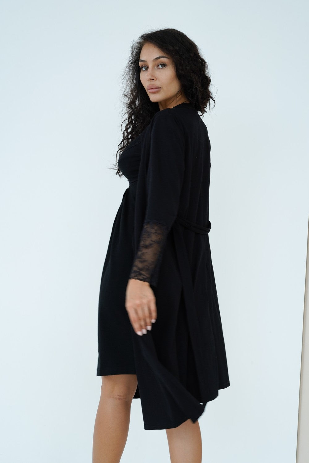 Бавовняний халат для вагітних та годуючих мам 25318 black