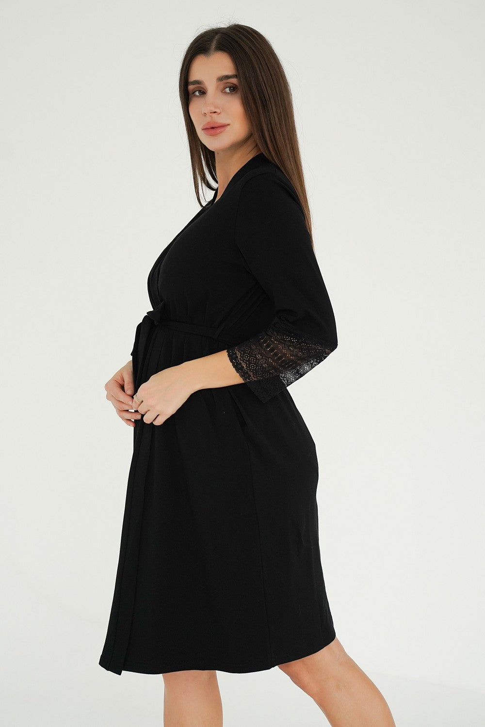 Хлопковый халат для беременных и кормящих мам 25318 black
