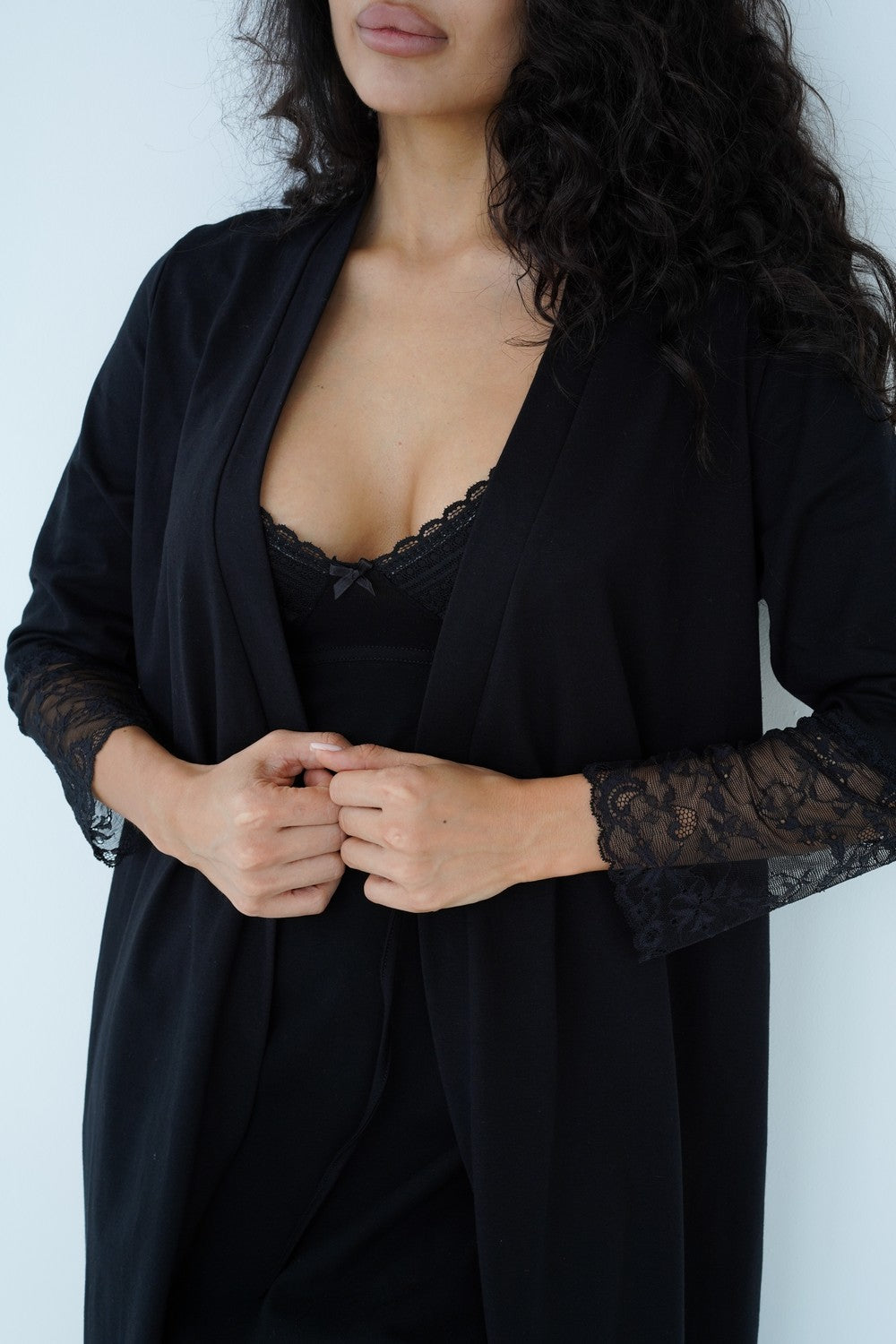 Бавовняний халат для вагітних та годуючих мам 25318 black