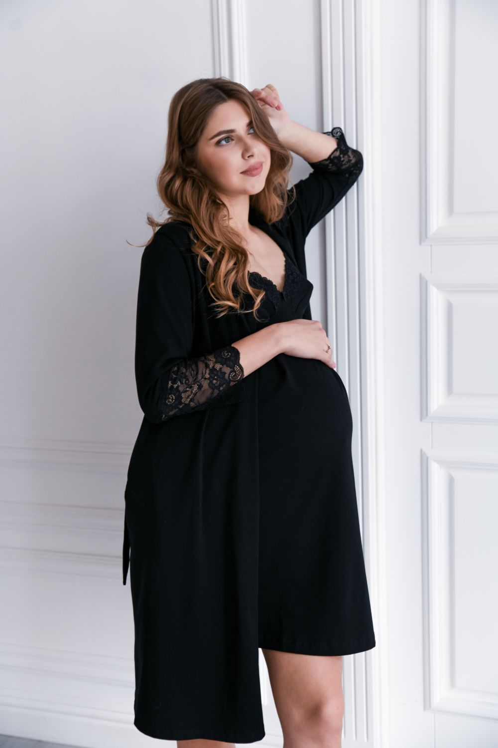 Хлопковый халат для беременных и кормящих мам 25318 black