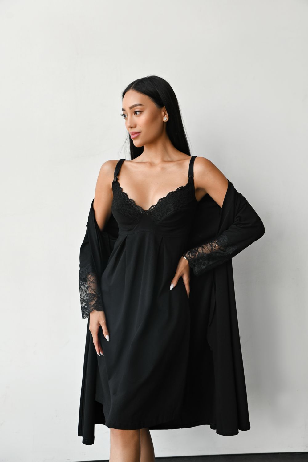 Хлопковый халат для беременных и кормящих мам 25318 black