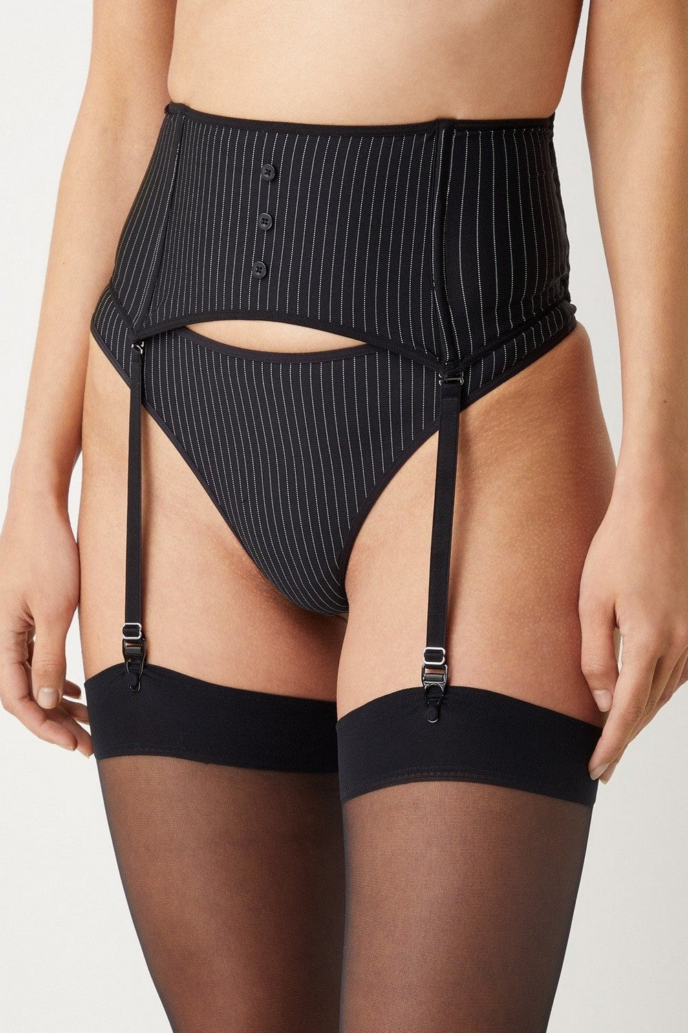 Широий пояс для чулок 18154 Gloria black pinstripe