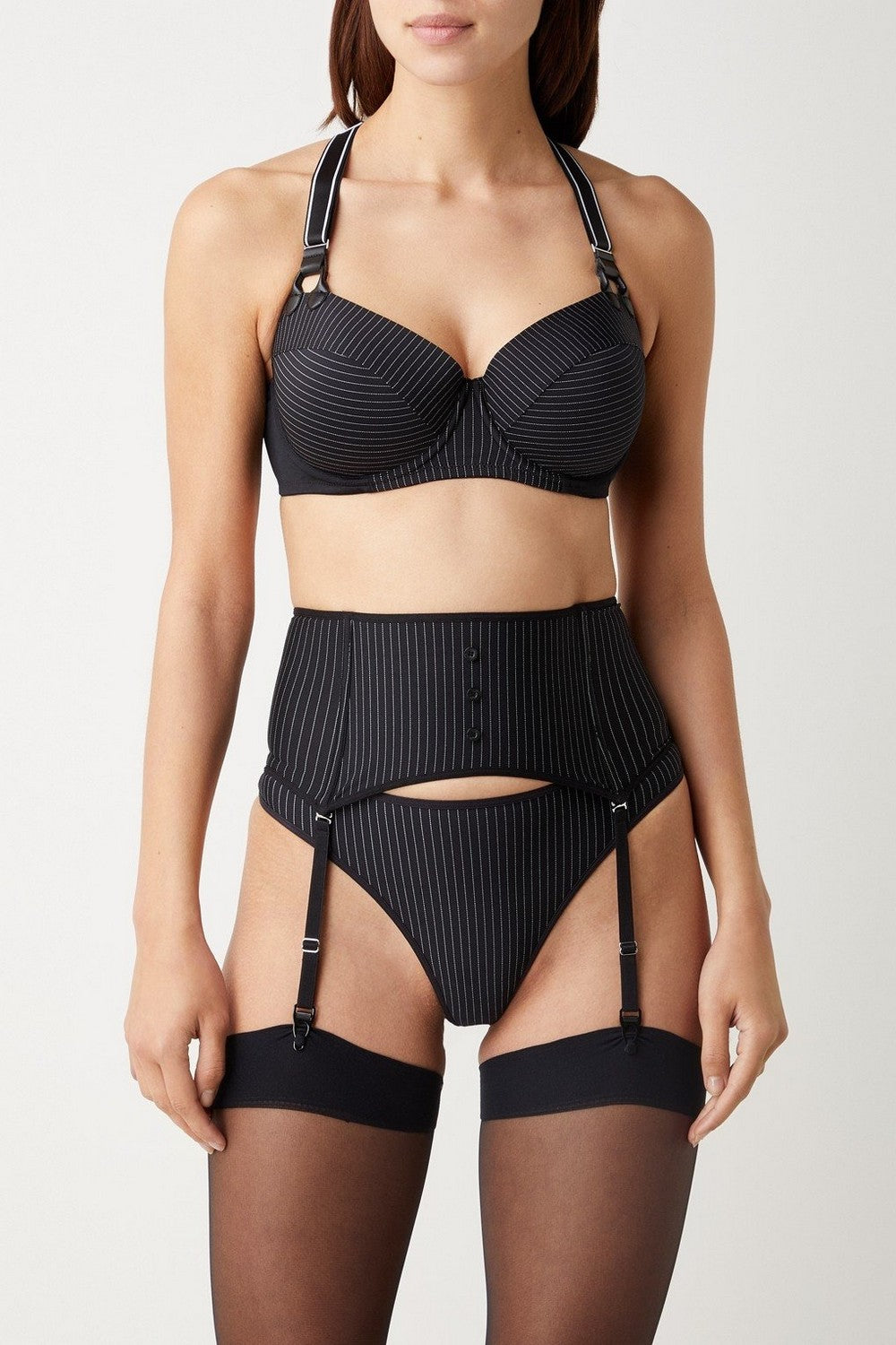 Широий пояс для чулок 18154 Gloria black pinstripe