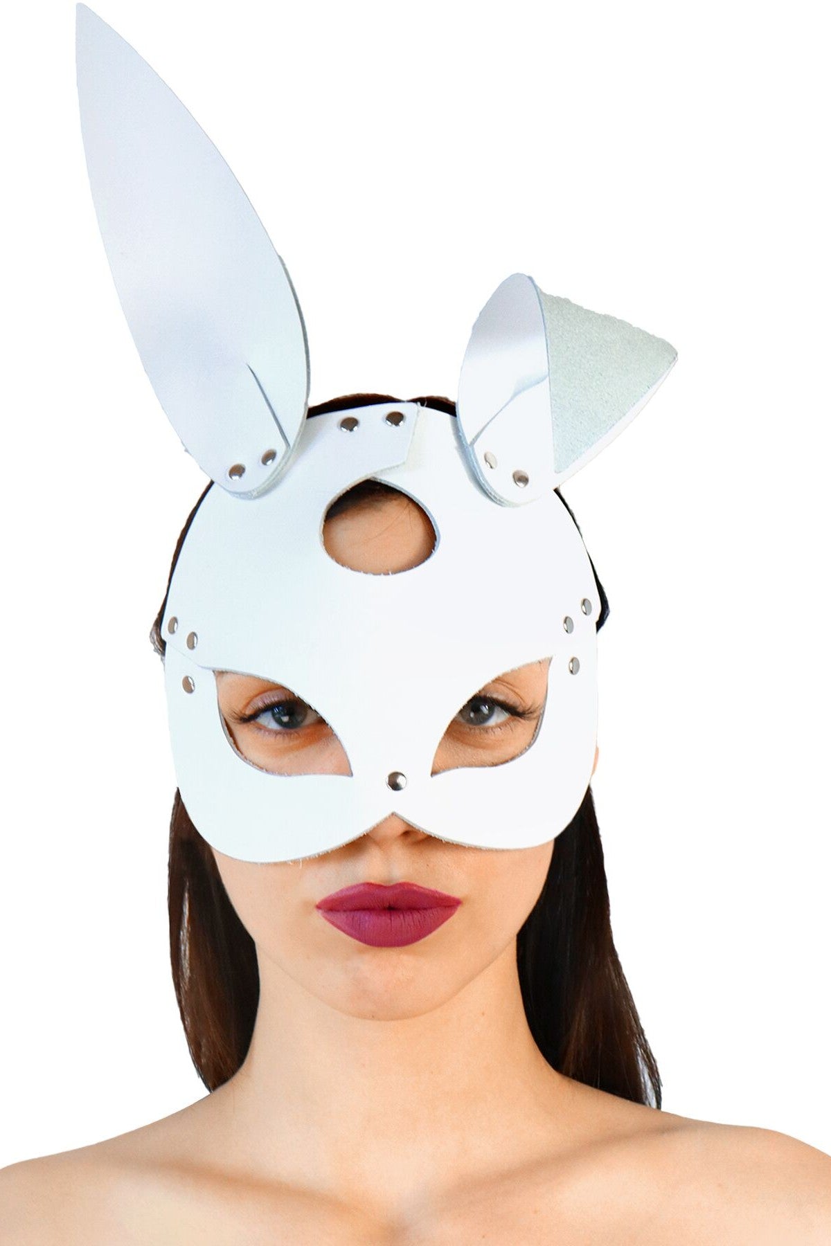 Кожаная маска Bunny white SO9646