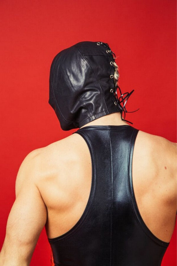 Закритий шкіряний капюшон Deprivation mask Leather D&A
