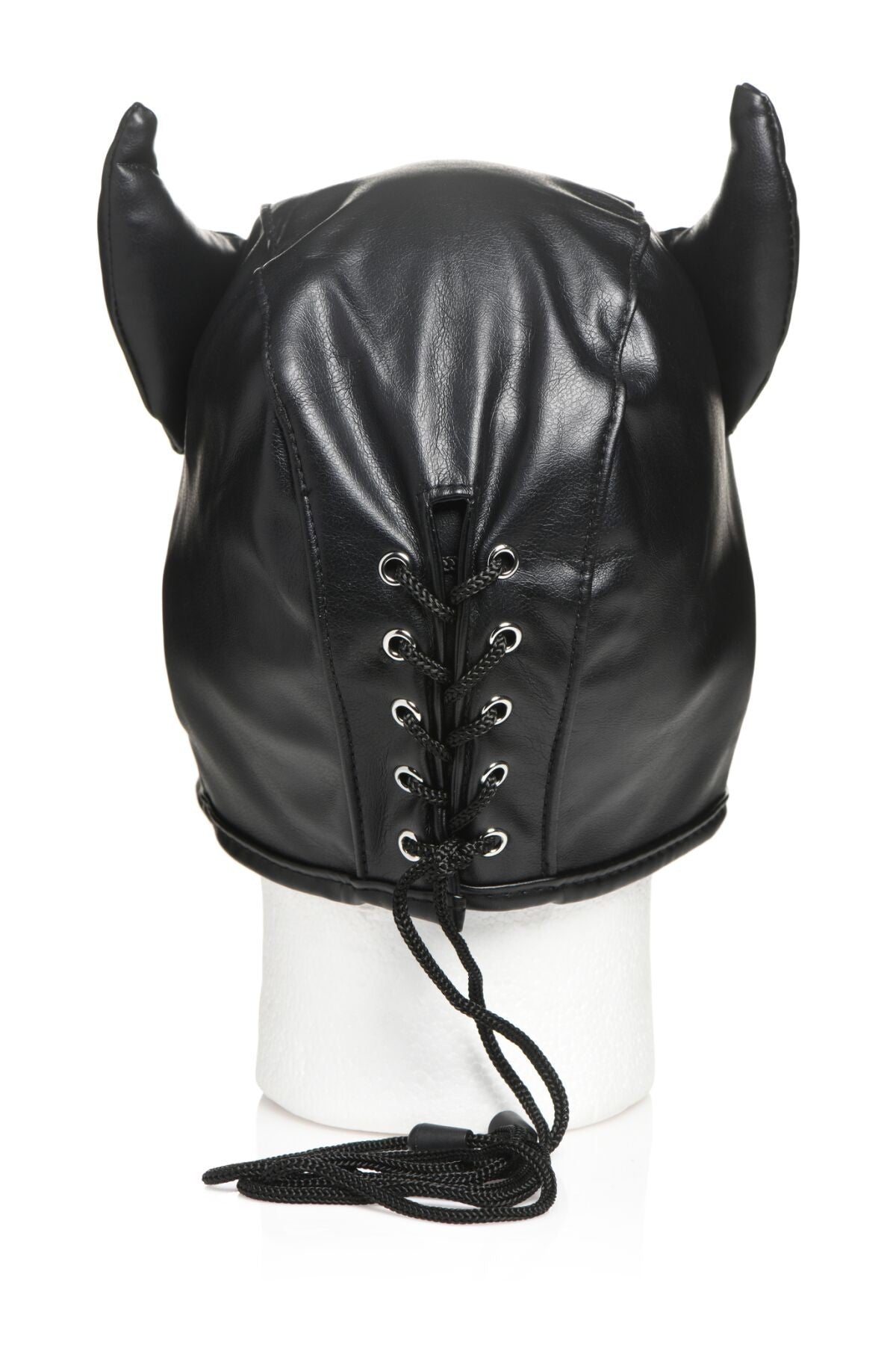 Маска з рогами Dungeon Demon Bondage Mask with Horns black Master Series вигляд ззаду