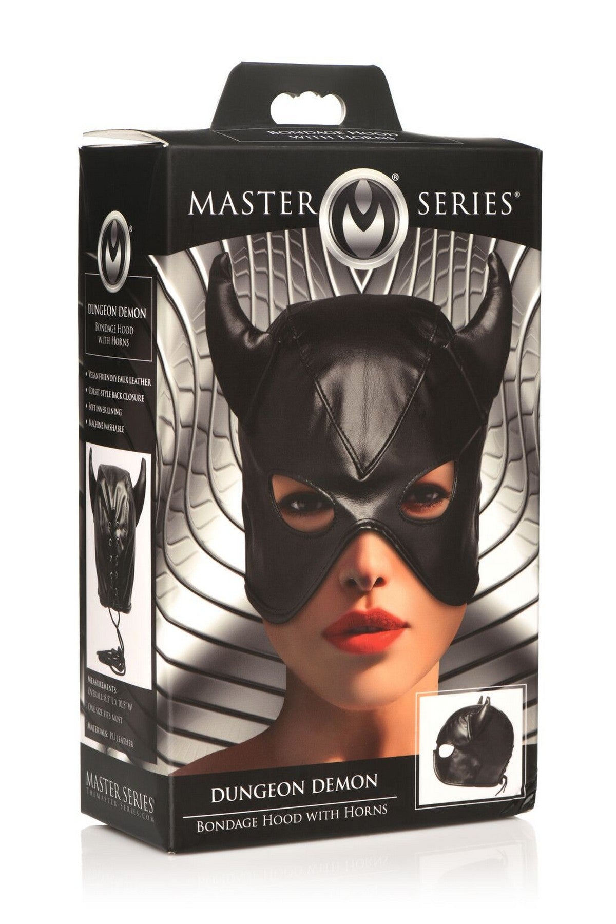 Маска з рогами Dungeon Demon Bondage Mask with Horns black Master Series коробка