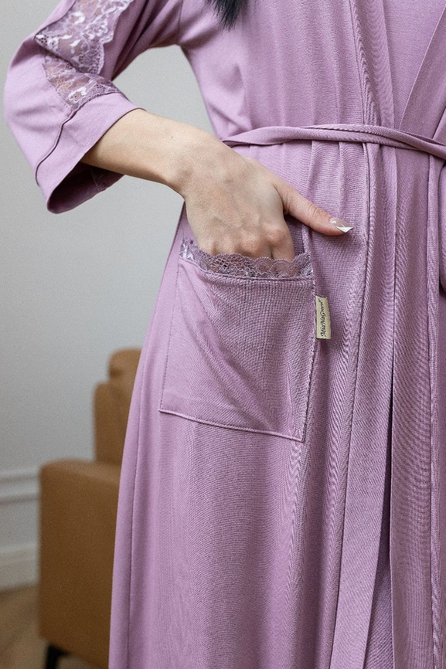 Халат из вискозы с кружевом Хф1212 pale purple