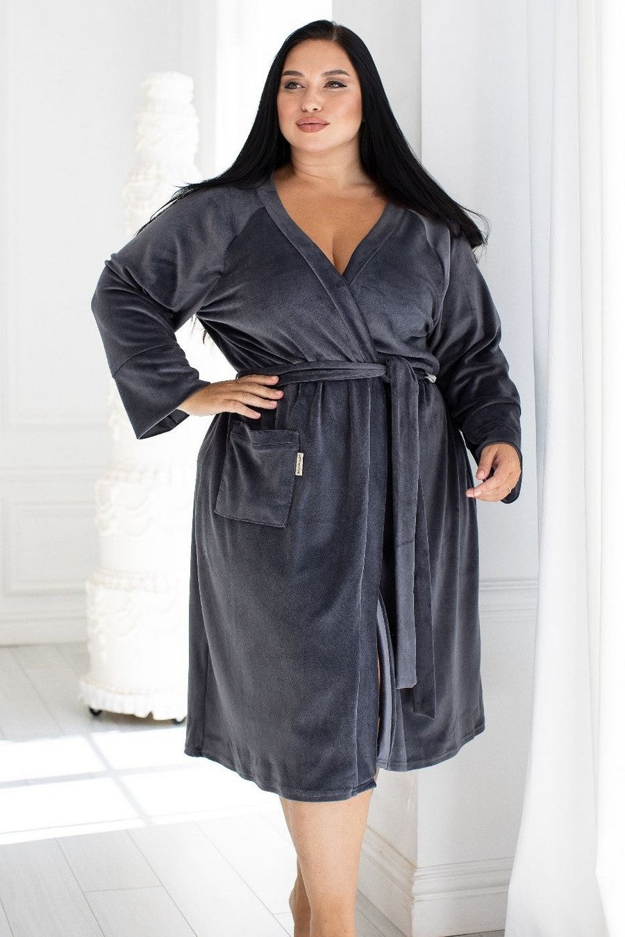 Велюровый халат с поясом Хг1600 graphite