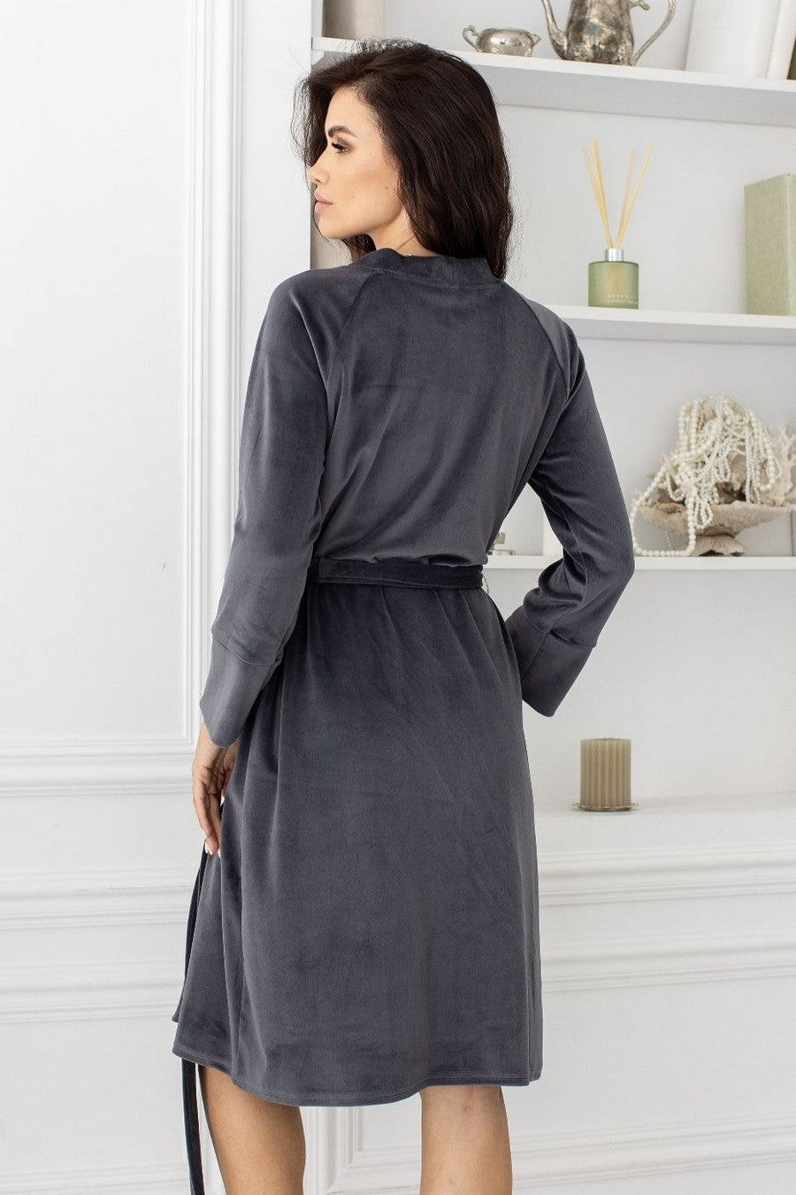 Велюровий халат з поясом Хг1600 graphite