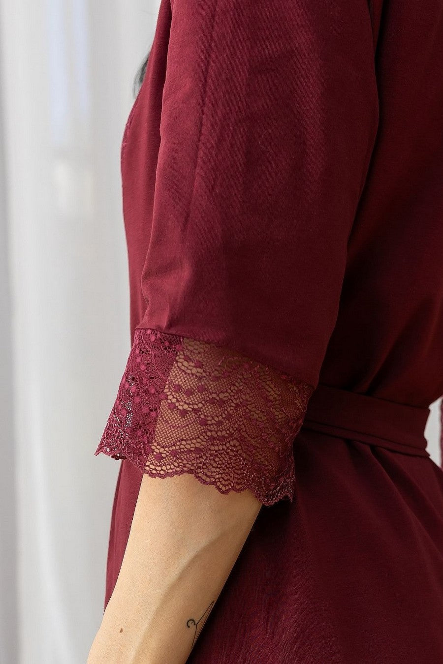Халат из хлопка с кружевом Хм1112 dark red