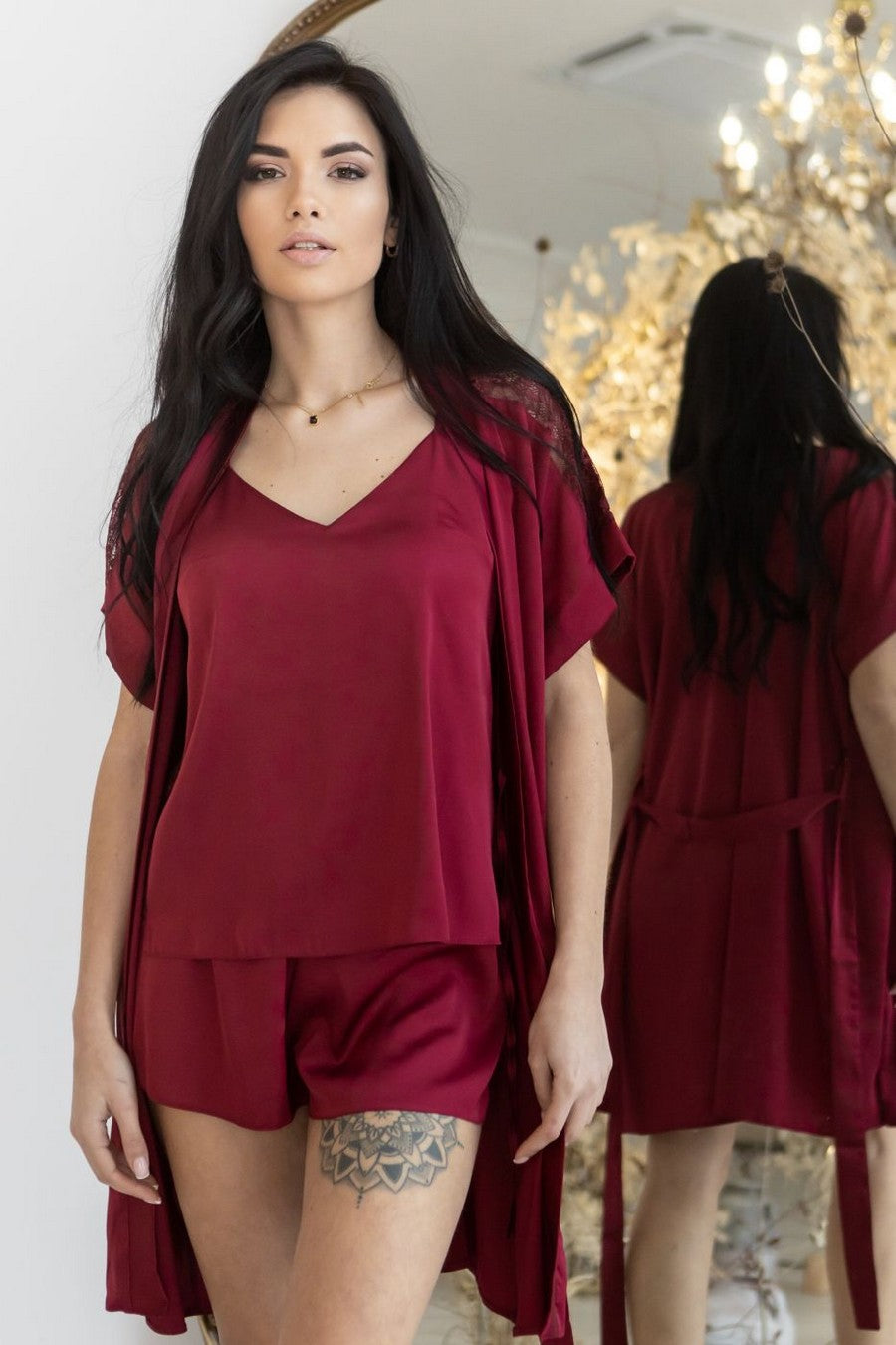 Шелковый домашний комплект Кб1017п burgundy