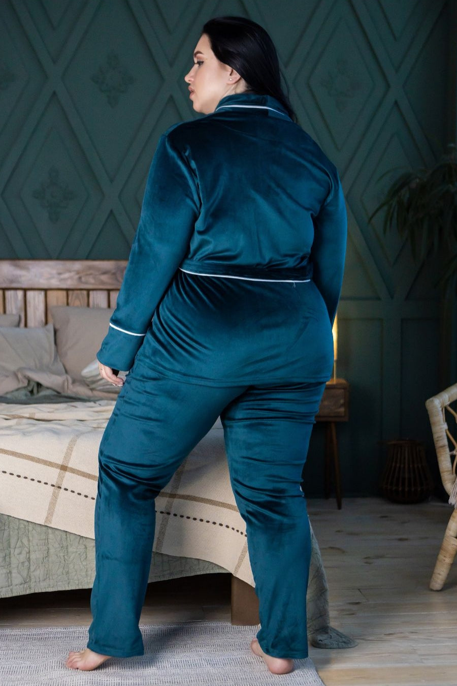 Велюровый домашний комплект Кб1424 dark green