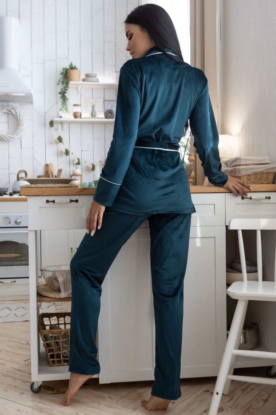 Велюровый домашний комплект Кб1424 dark green