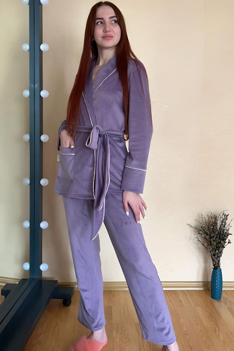 Велюровый домашний комплект Кл1424 lavender