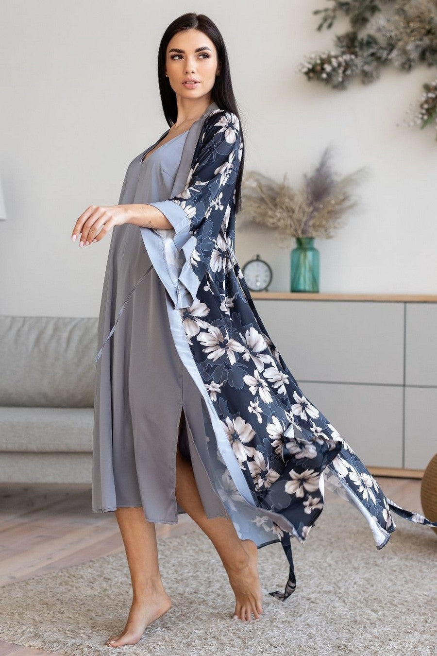 Шовковий комплект із сорочкою Кс399н gray