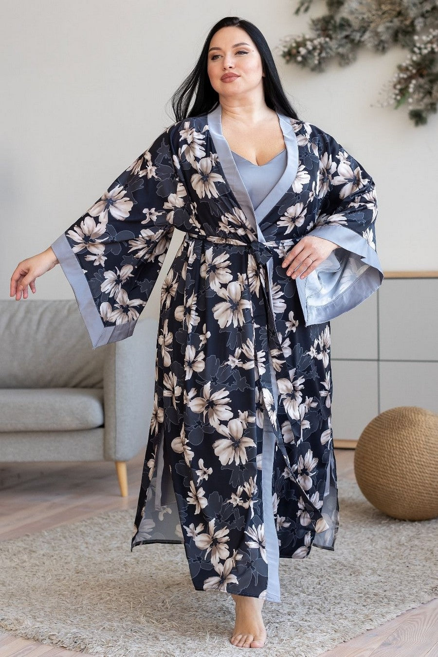 Шовковий комплект із сорочкою Кс399н gray