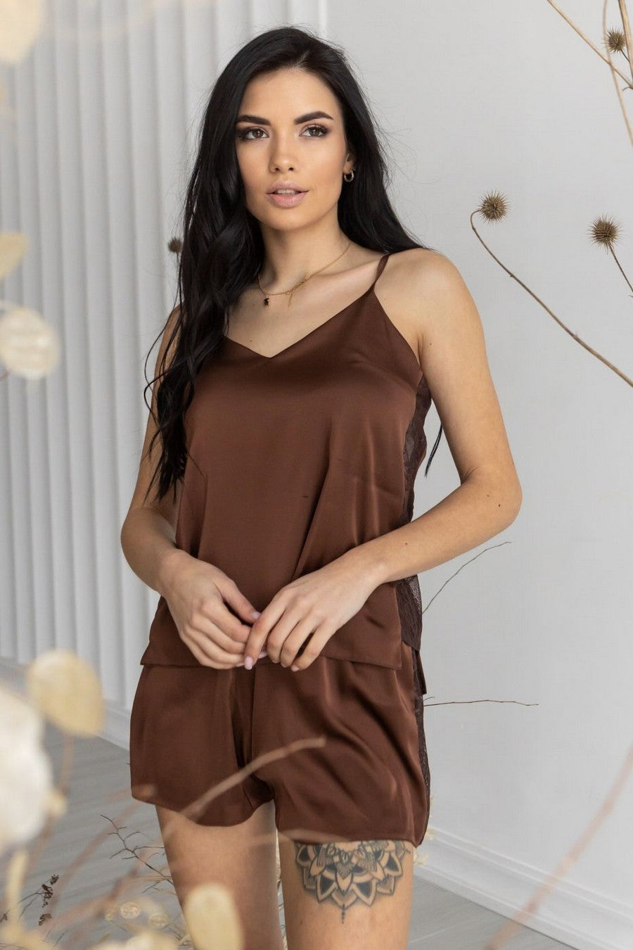 Шелковый домашний комплект Кш1017п brown