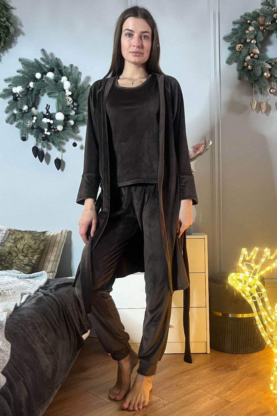 Велюровый комплект с брюками Кш1580 chocolate