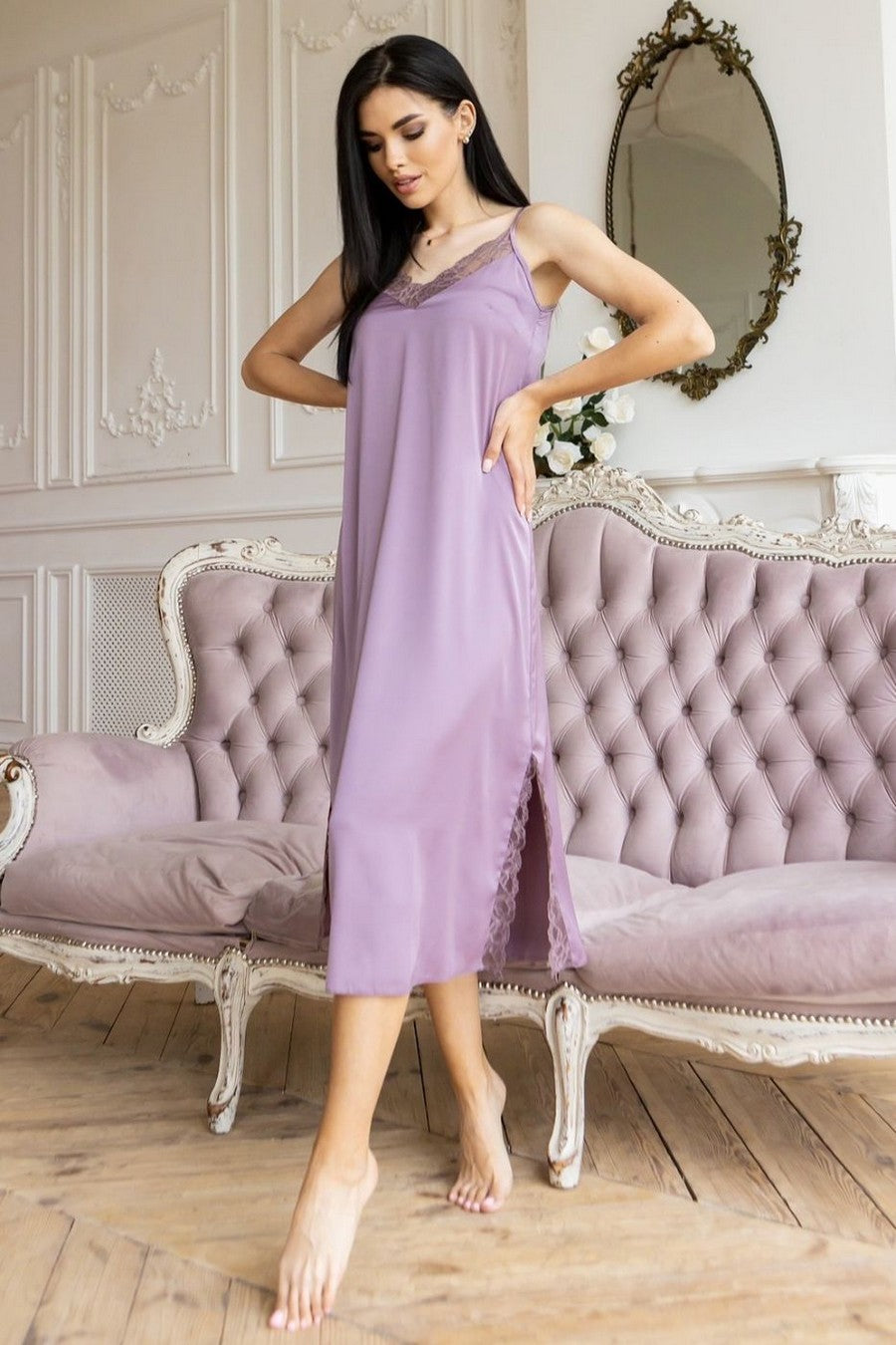 Длинная ночная сорочка Нф130 pale purple