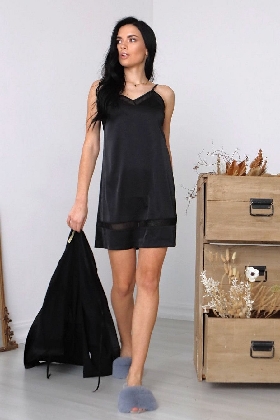 Ночная сорочка с микросеткой Нч1091 black