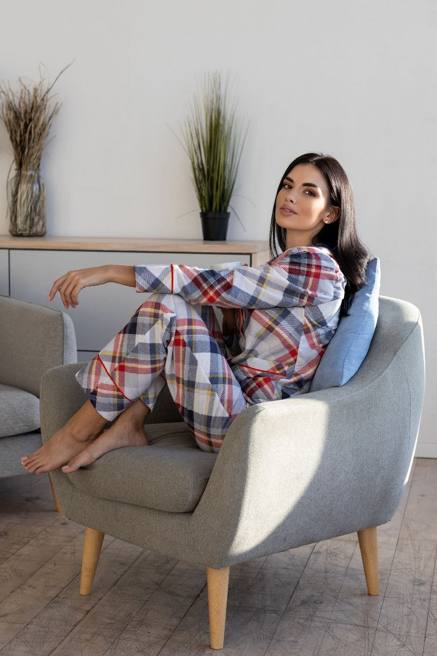 Фланелевая пижама на пуговицах П1000 red