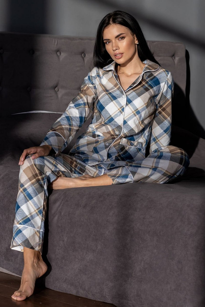 Фланелевая пижама на пуговицах П1001 blue