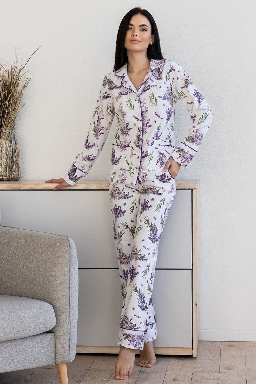 Фланелевая пижама с цветочным принтом П1008 white