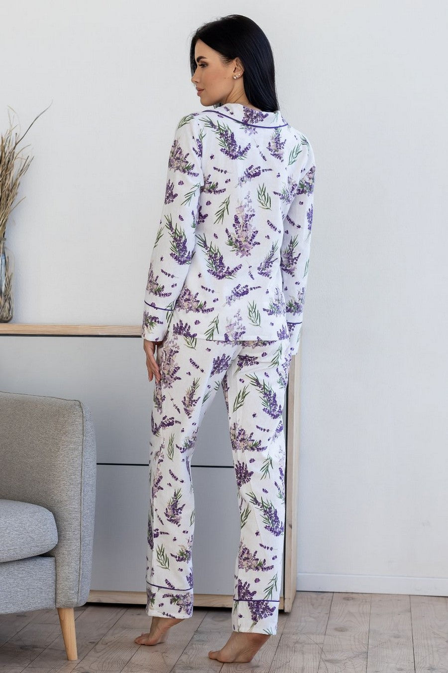 Фланелевая пижама с цветочным принтом П1008 white