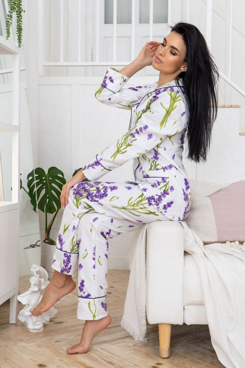 Фланелевая пижама с цветочным принтом П1018 white