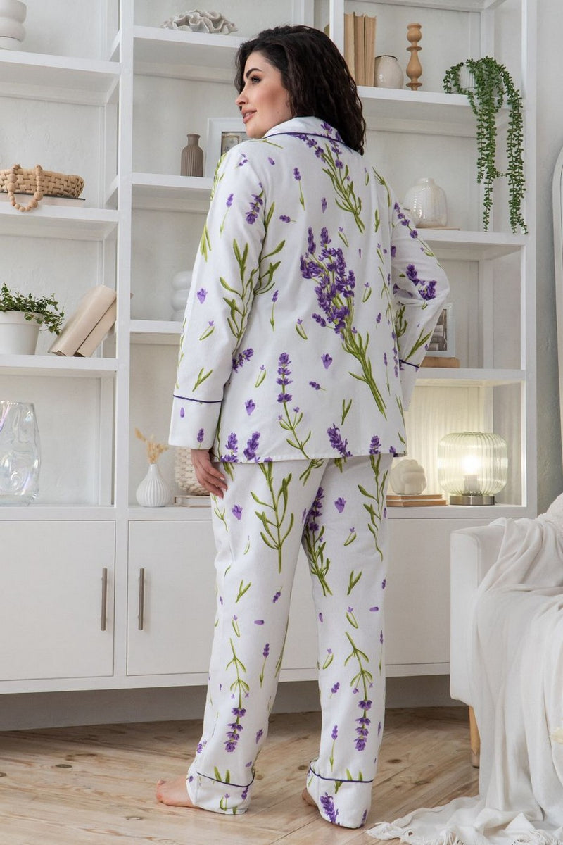 Фланелевая пижама с цветочным принтом П1018 white