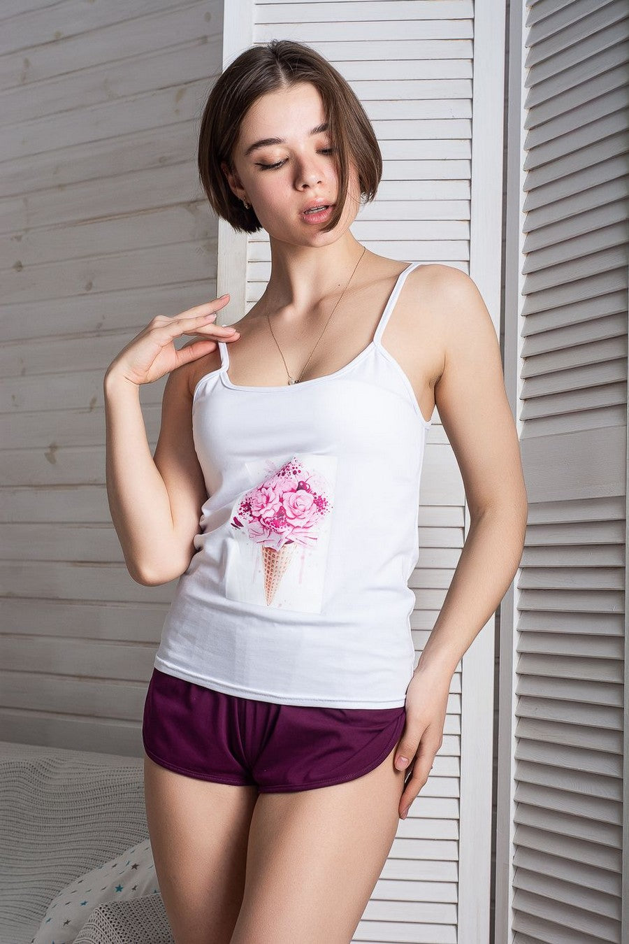 Хлопковая пижама с принтом П1100 plum