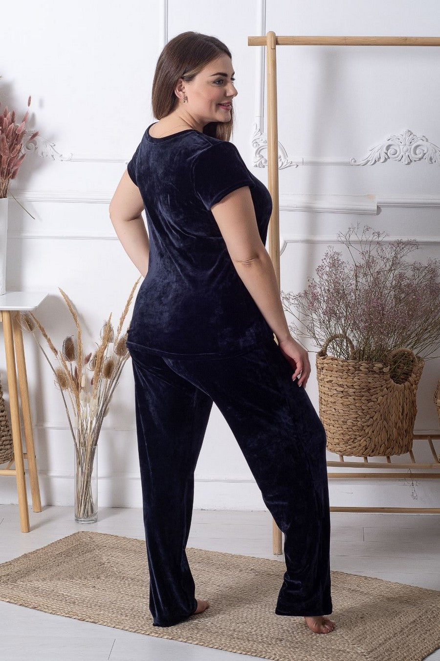 Велюровая пижама с брюками П1326 blue