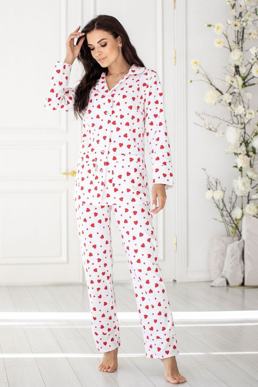 Фланелевая пижама с сердечками П650 white