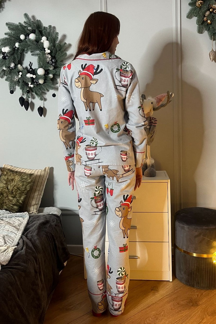 Фланелевая пижама с принтом П915 gray