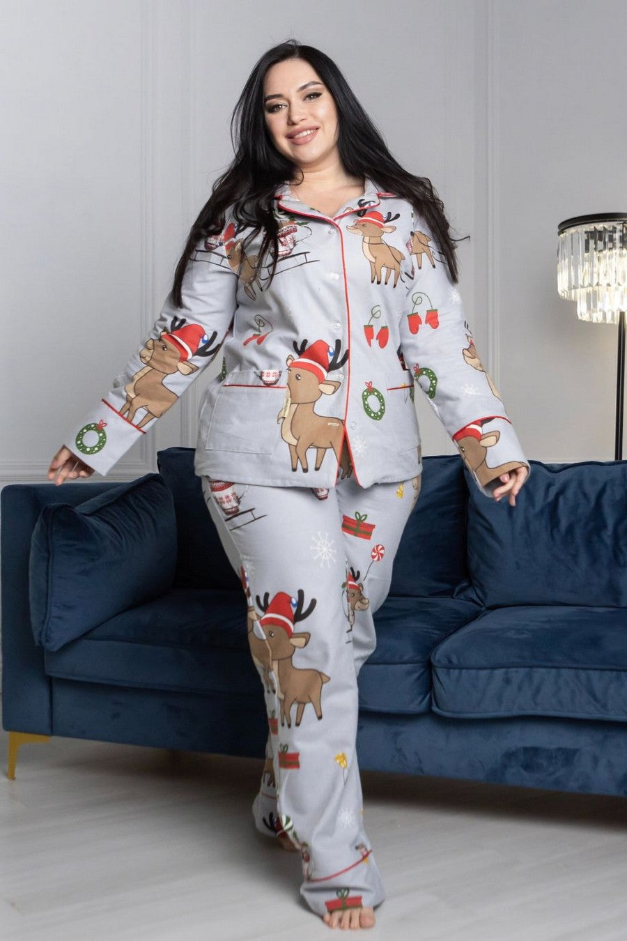 Фланелевая пижама с принтом П915 gray