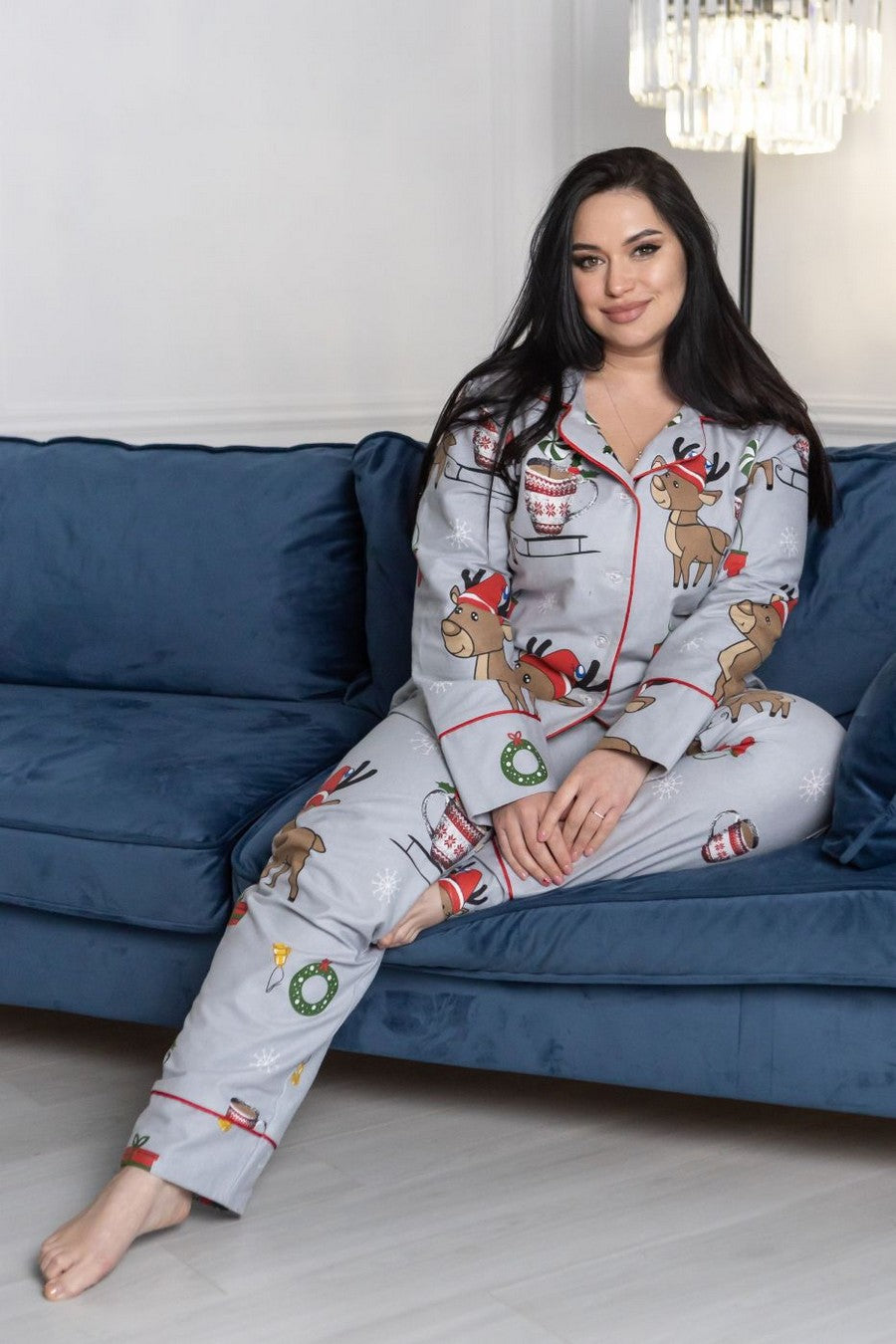 Фланелевая пижама с принтом П915 gray