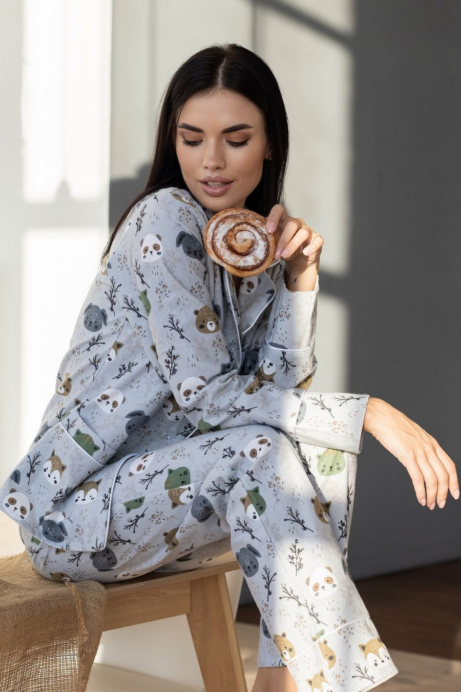 Фланелевая пижама с принтом П950 gray