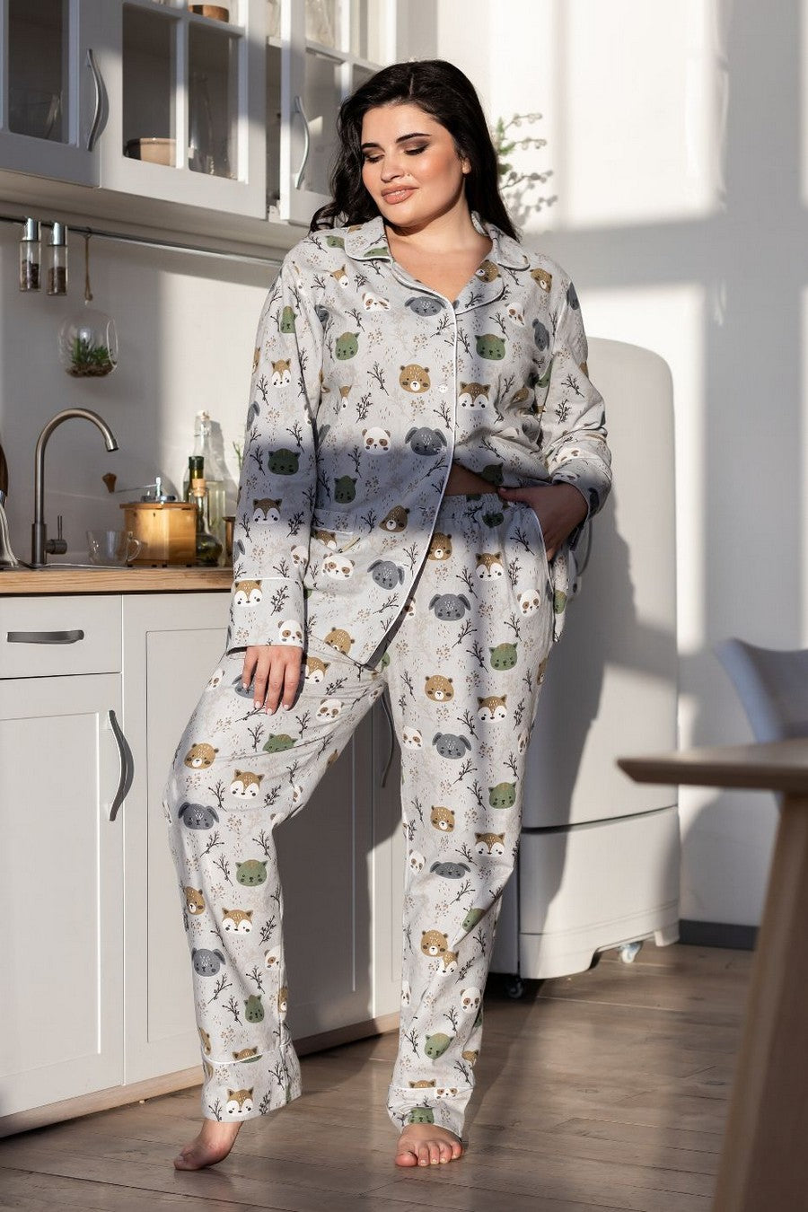 Фланелевая пижама с принтом П950 gray