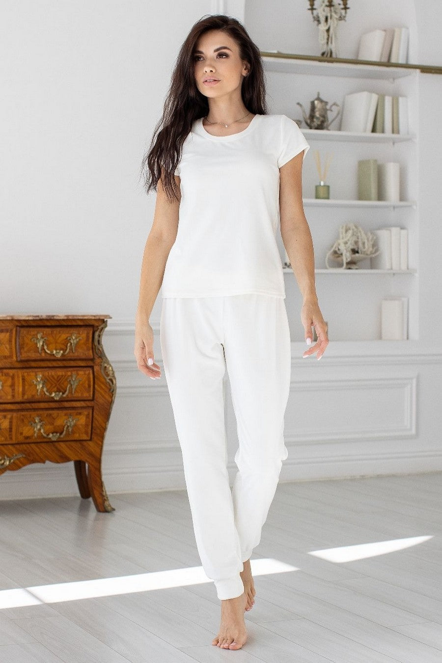 Вклюровая пижама с брюками Па1605 ivory