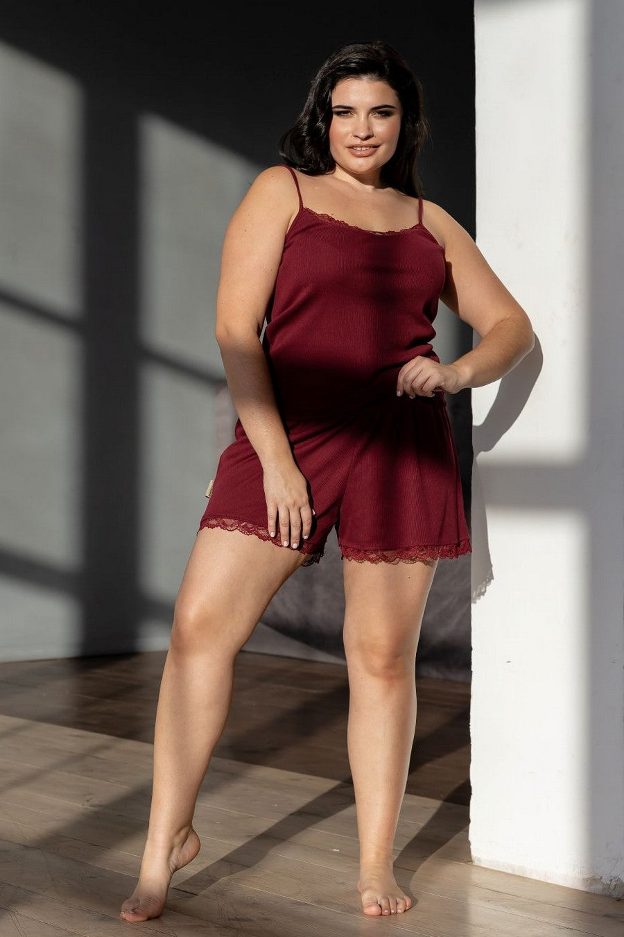 Хлопковая пижама в рубчик Пб1410 burgundy