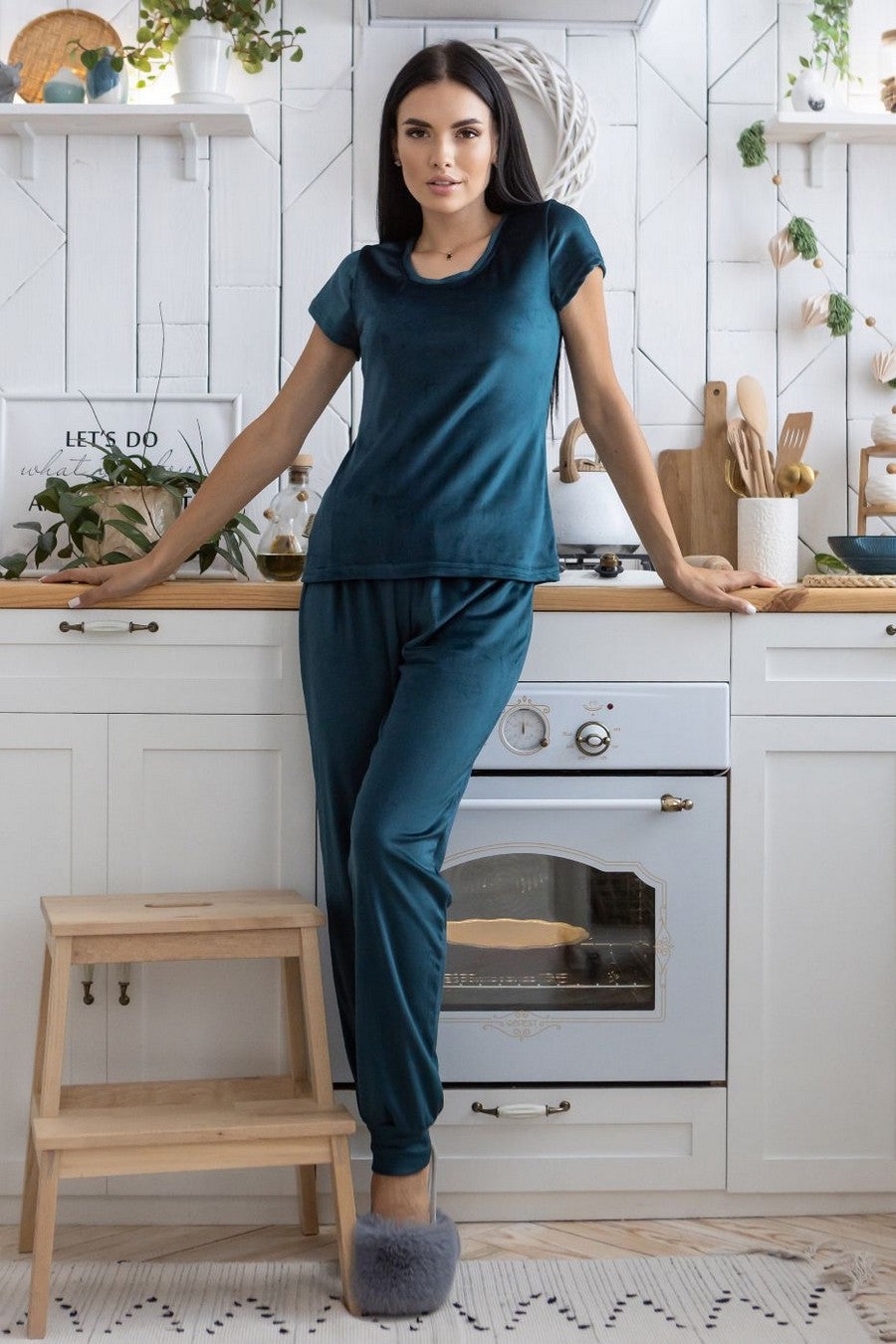 Велюровая пижама с брюками Пб1605 dark green