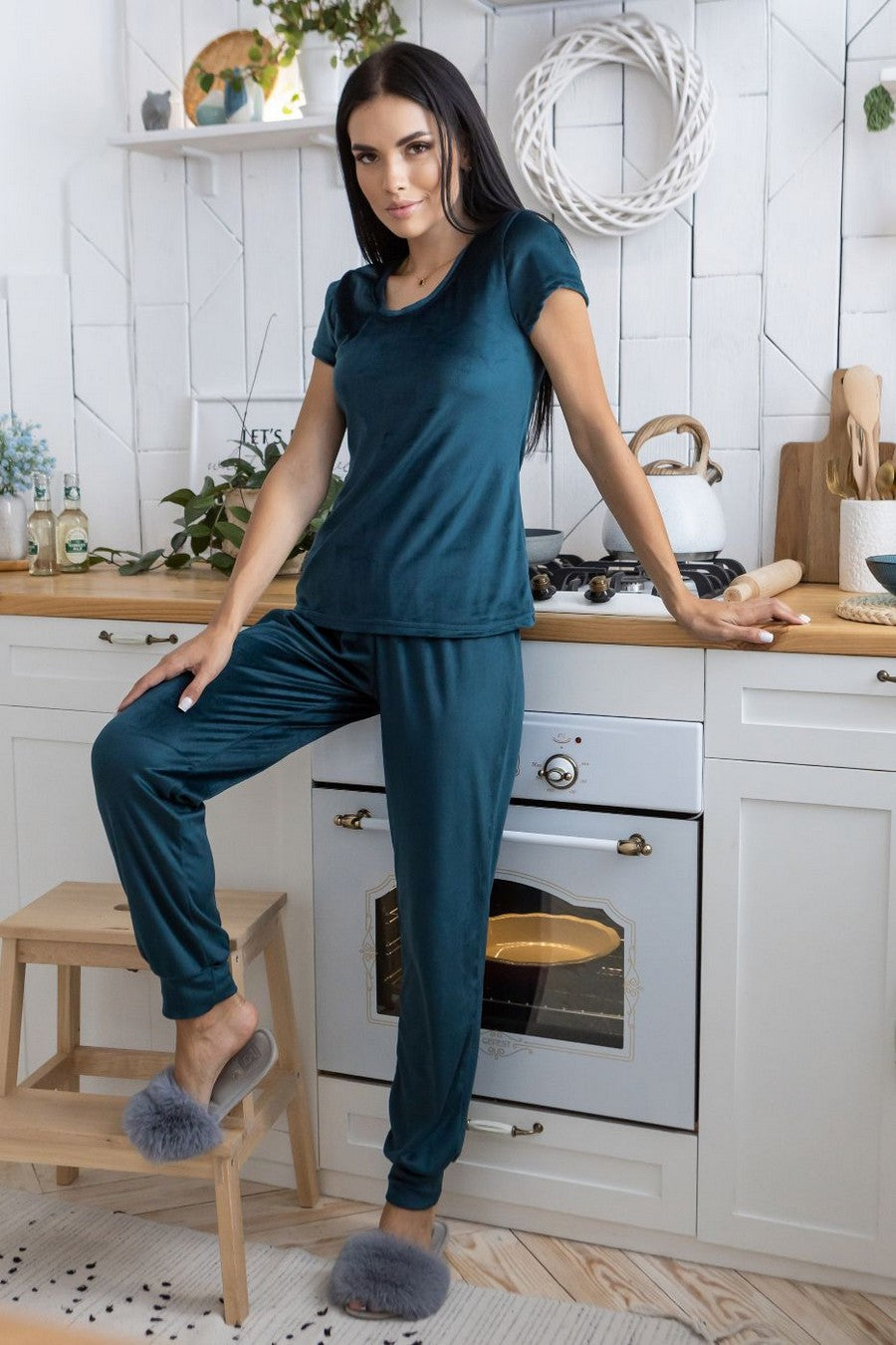Велюровая пижама с брюками Пб1605 dark green