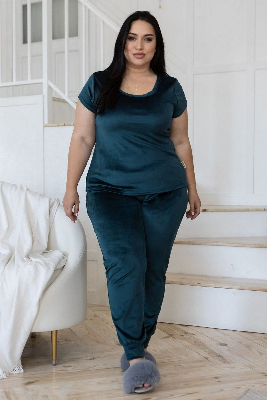 Велюровая пижама с брюками Пб1605 dark green