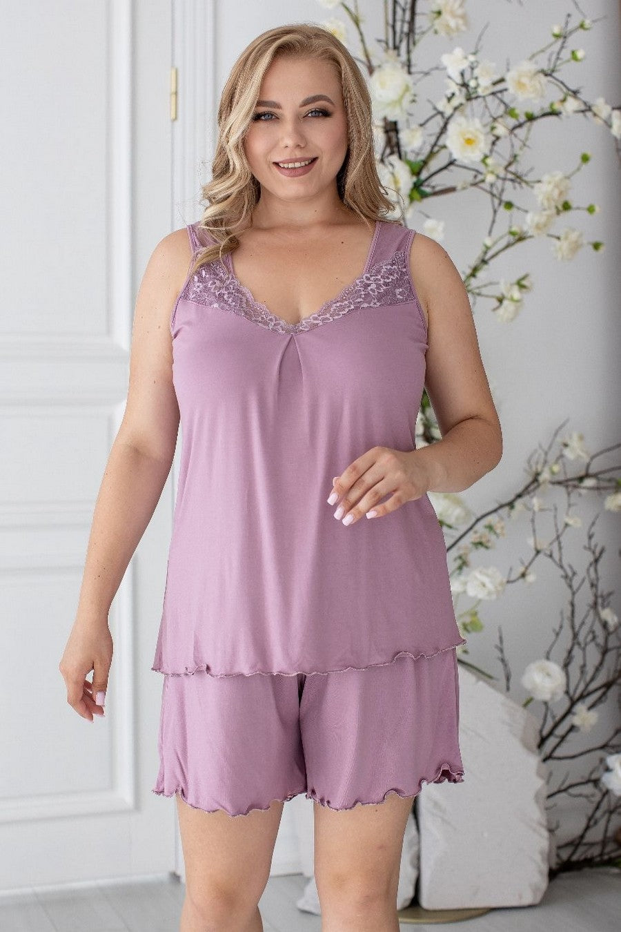 Пижама из вискозы с шортами Пф1220 lilac