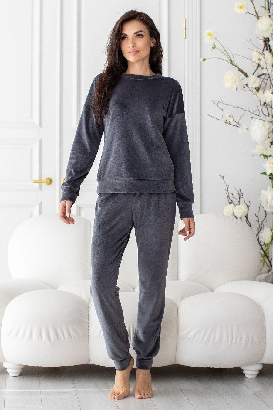 Велюровая пижама с брюками Пг1500 graphite