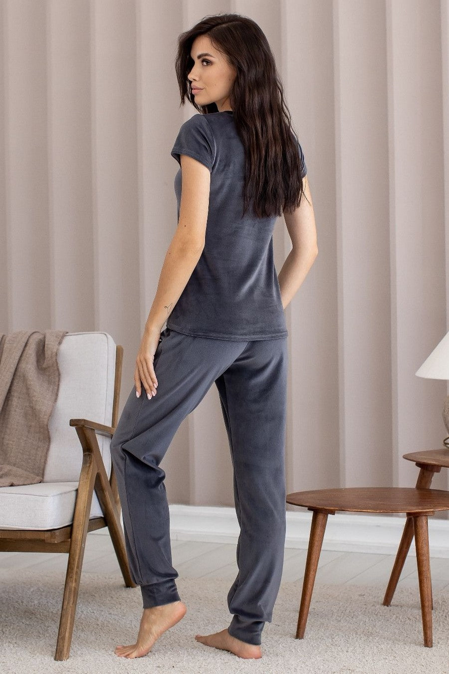 Велюровая пижама с брюками Пг1605 graphite