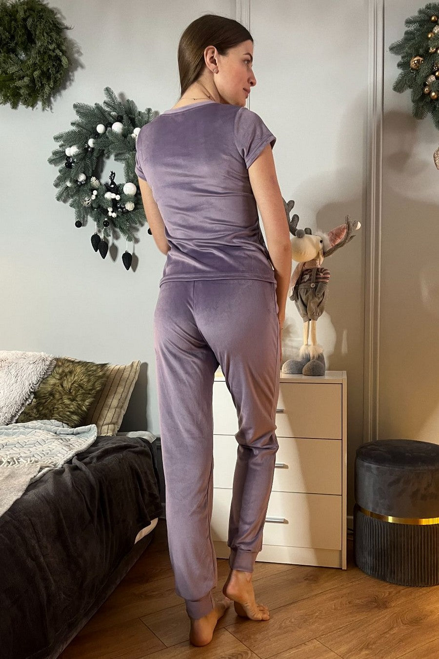 Велюровая пижама с брюками Пл1605 lavender