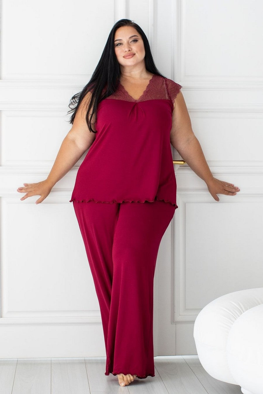 Пижама из вискозы с брюками Пм1280 dark red